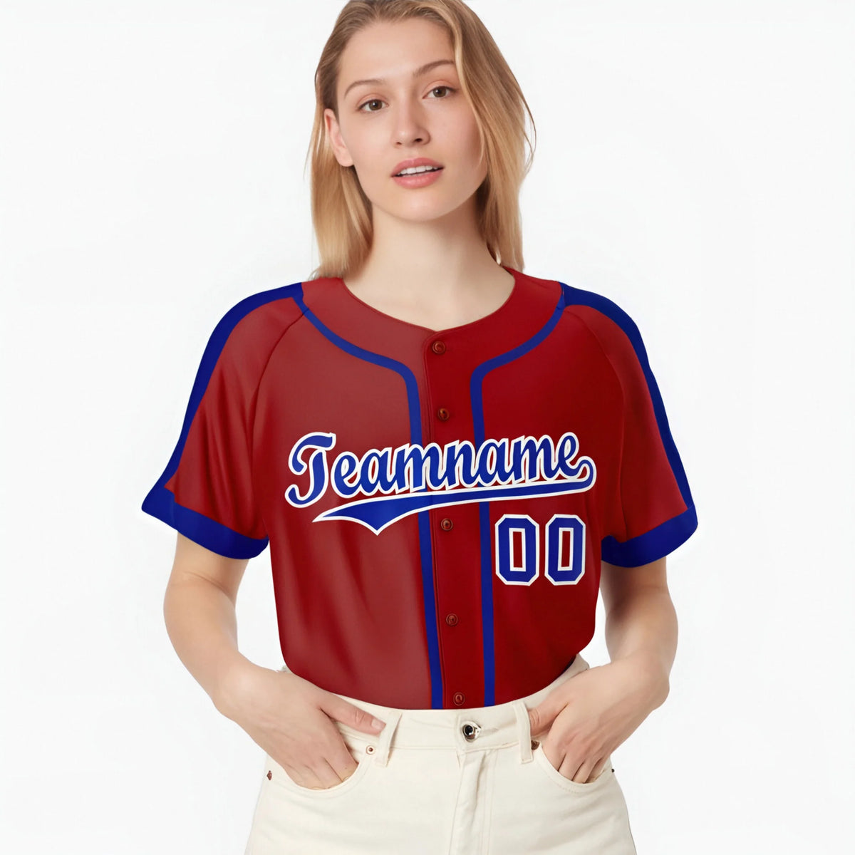Custom Crimson Bule White Baseball Jersey