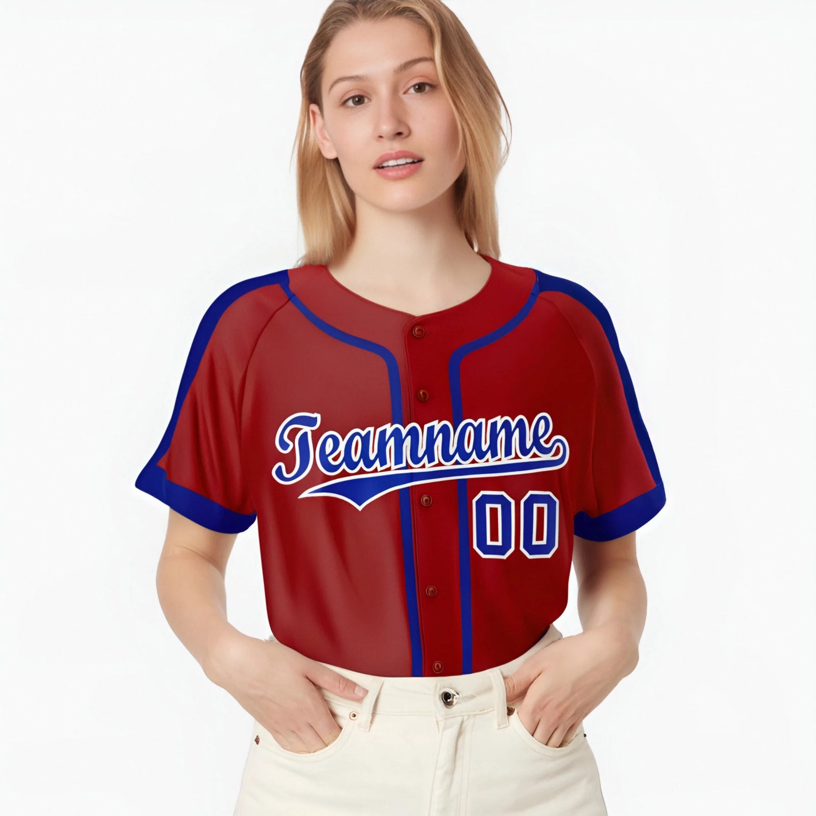 Custom Crimson Bule White Baseball Jersey