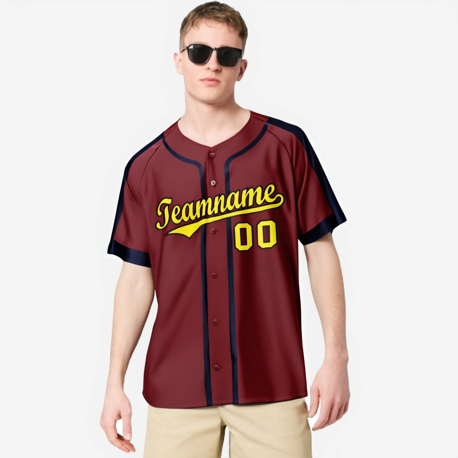 Custom Crimson Gold Navy Baseball Jersey