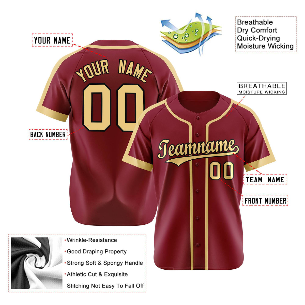 Custom Crimson Khaki Black Baseball Jersey