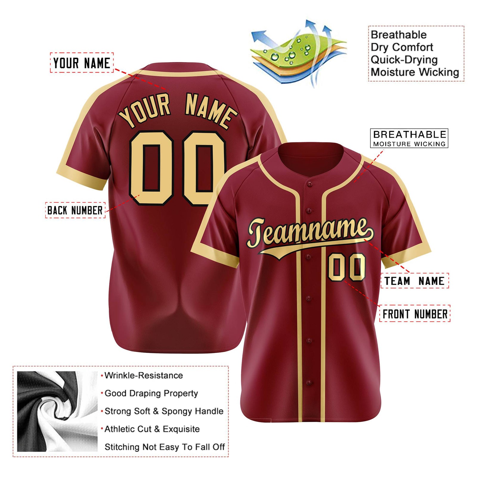 Custom Crimson Khaki Black Baseball Jersey