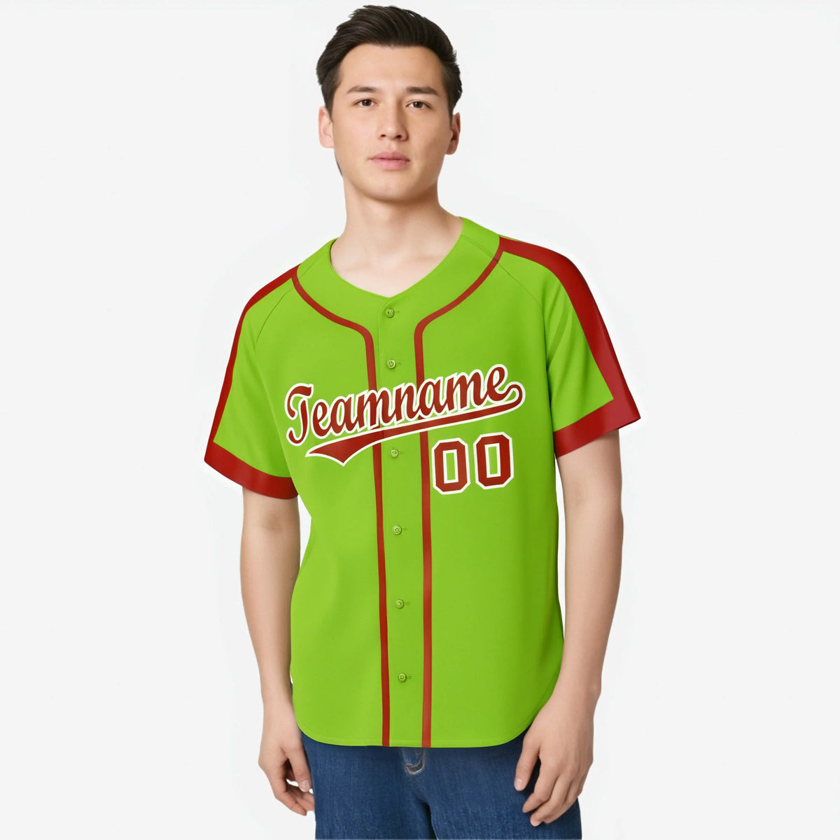 Custom Green Red White Baseball Jersey