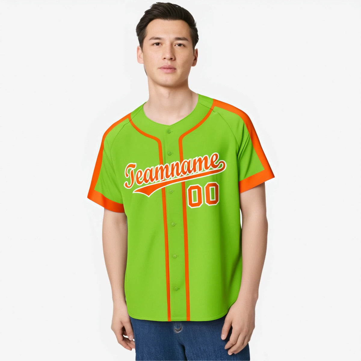 Custom Green Orange White Baseball Jersey