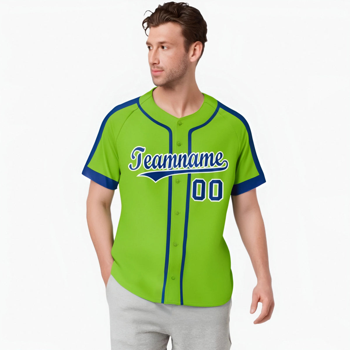 Custom Green Blue White Baseball Jersey