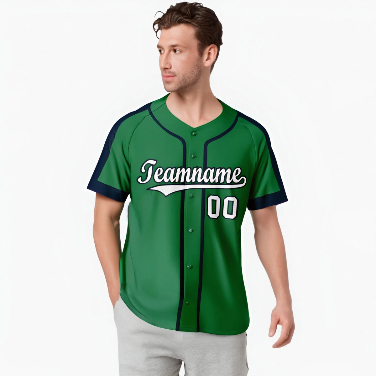 Custom Kelly Green Navy White Baseball Jersey