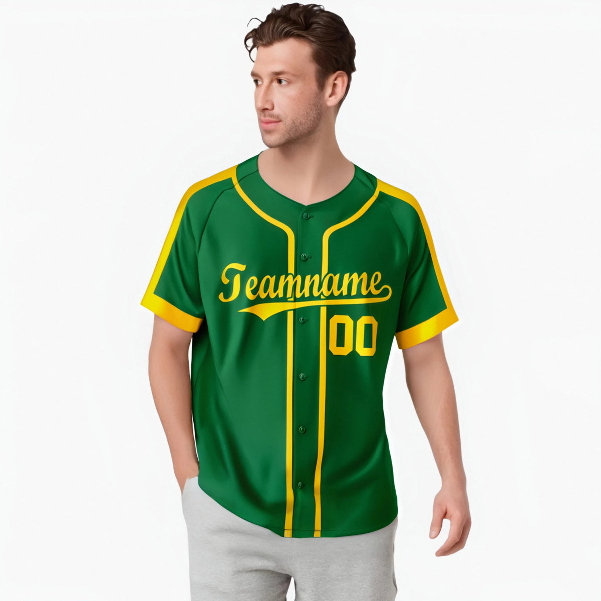 Custom Kelly Green Yellow Baseball Jersey