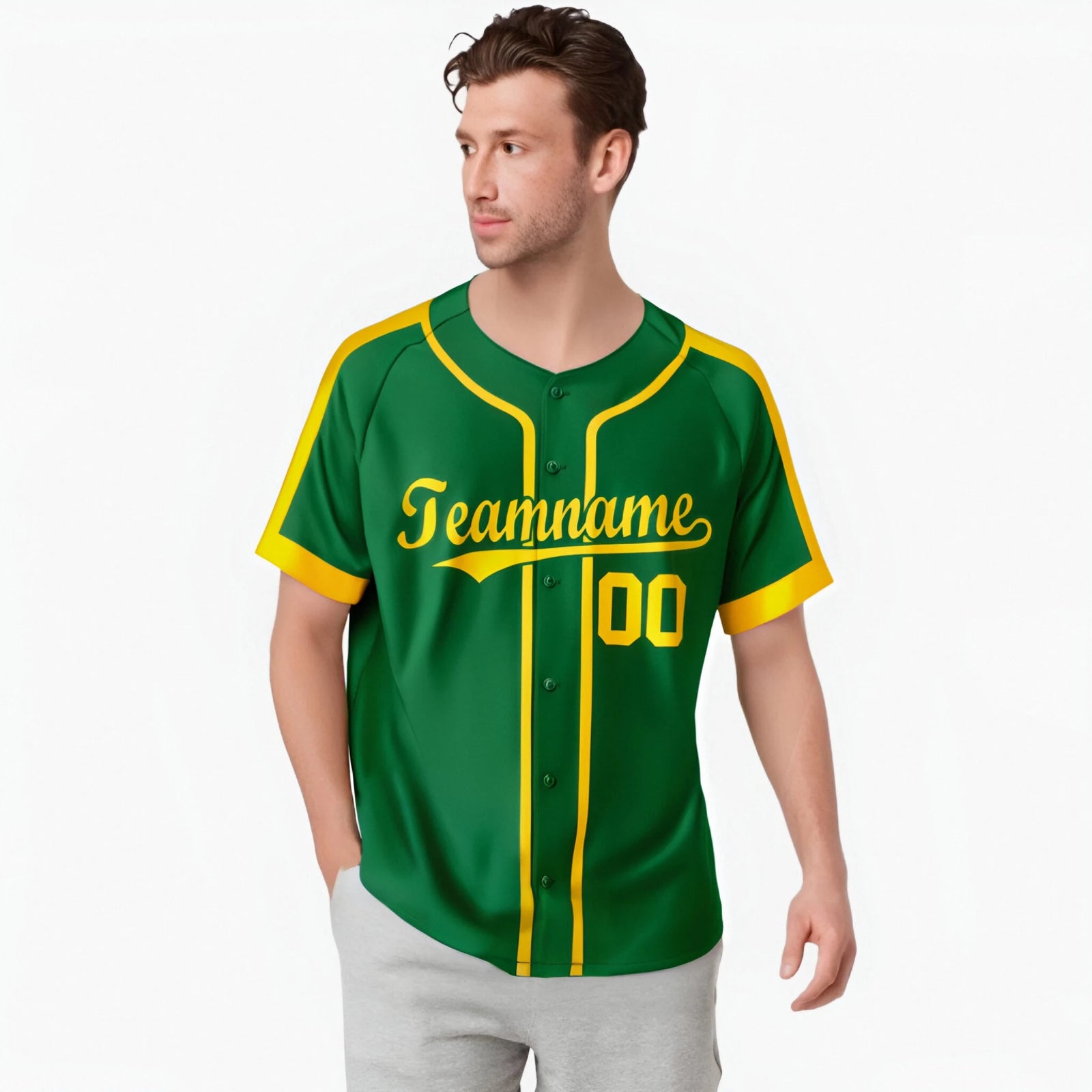 Custom Kelly Green Yellow Baseball Jersey