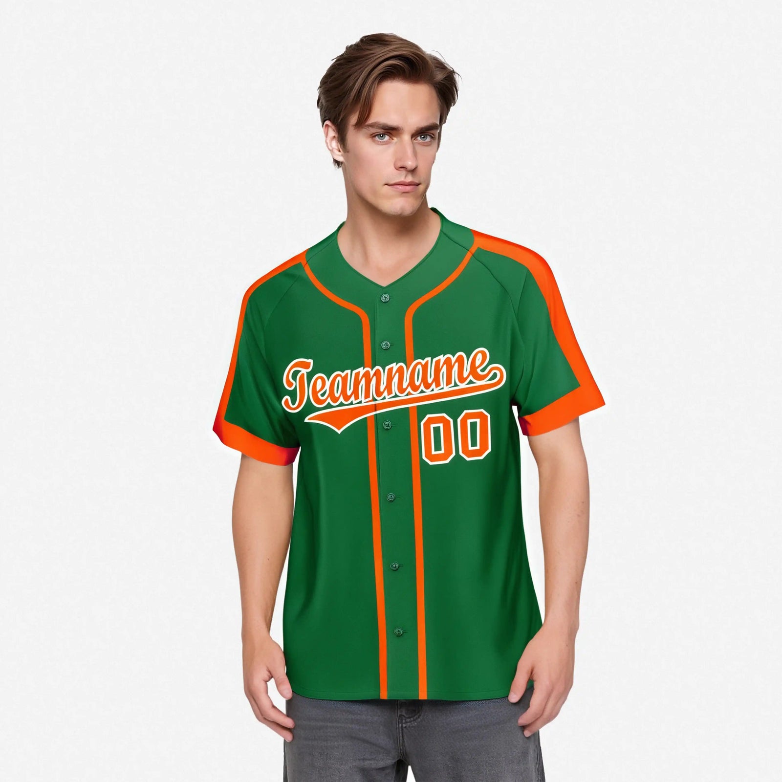 Custom Kelly Green Orange White Baseball Jersey