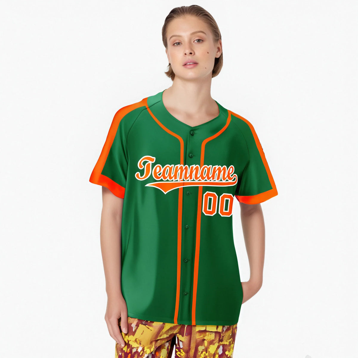 Custom Kelly Green Orange White Baseball Jersey