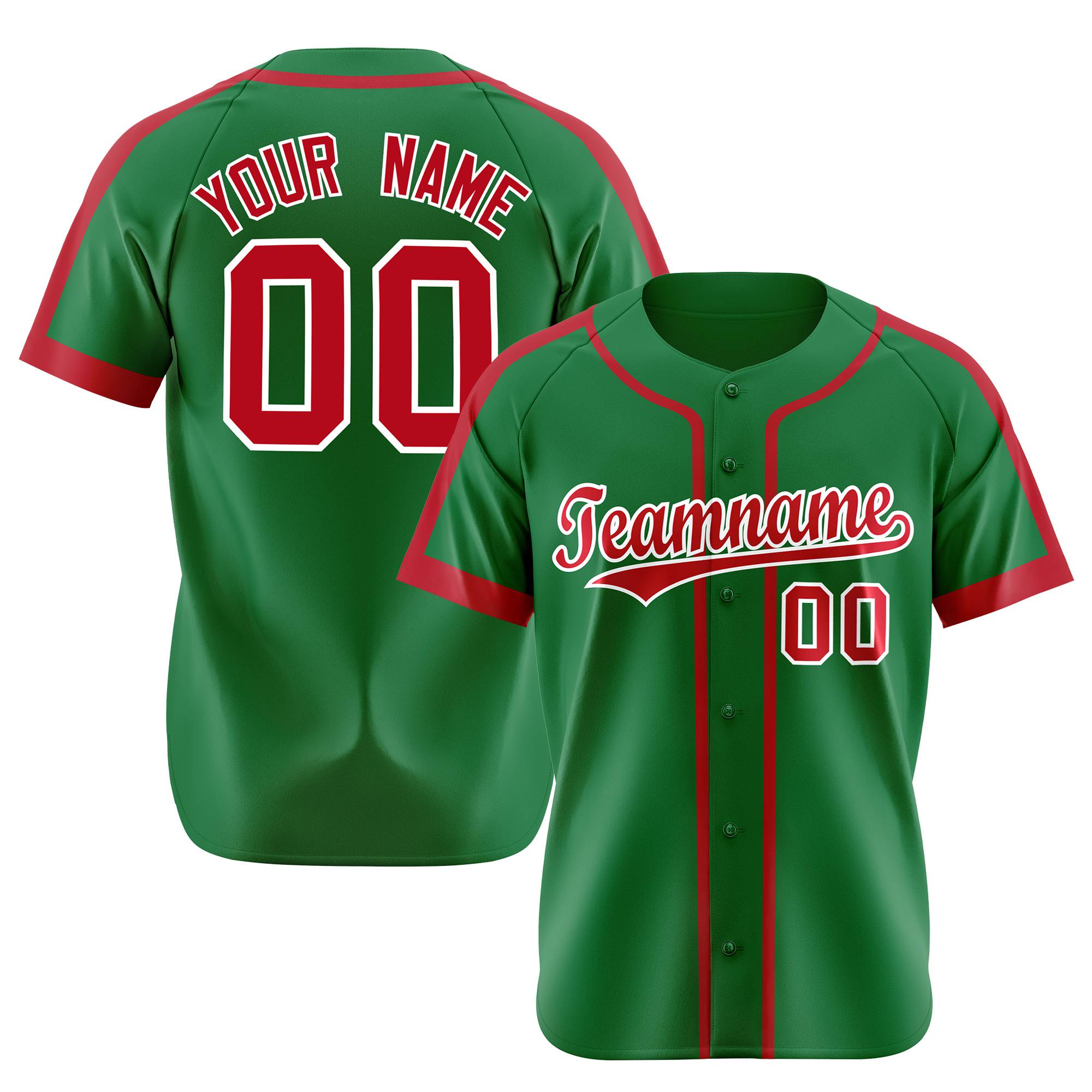 Custom Kelly Green Red White Baseball Jersey