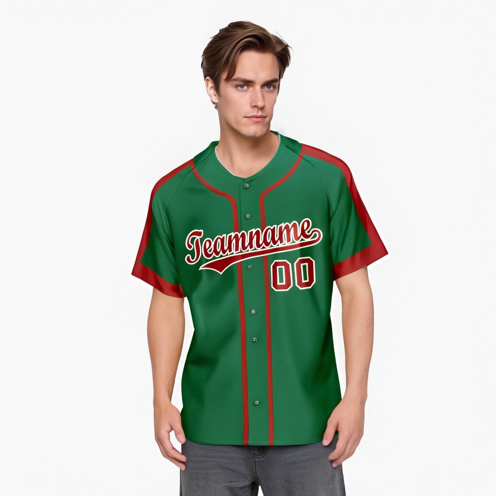 Custom Kelly Green Red White Baseball Jersey