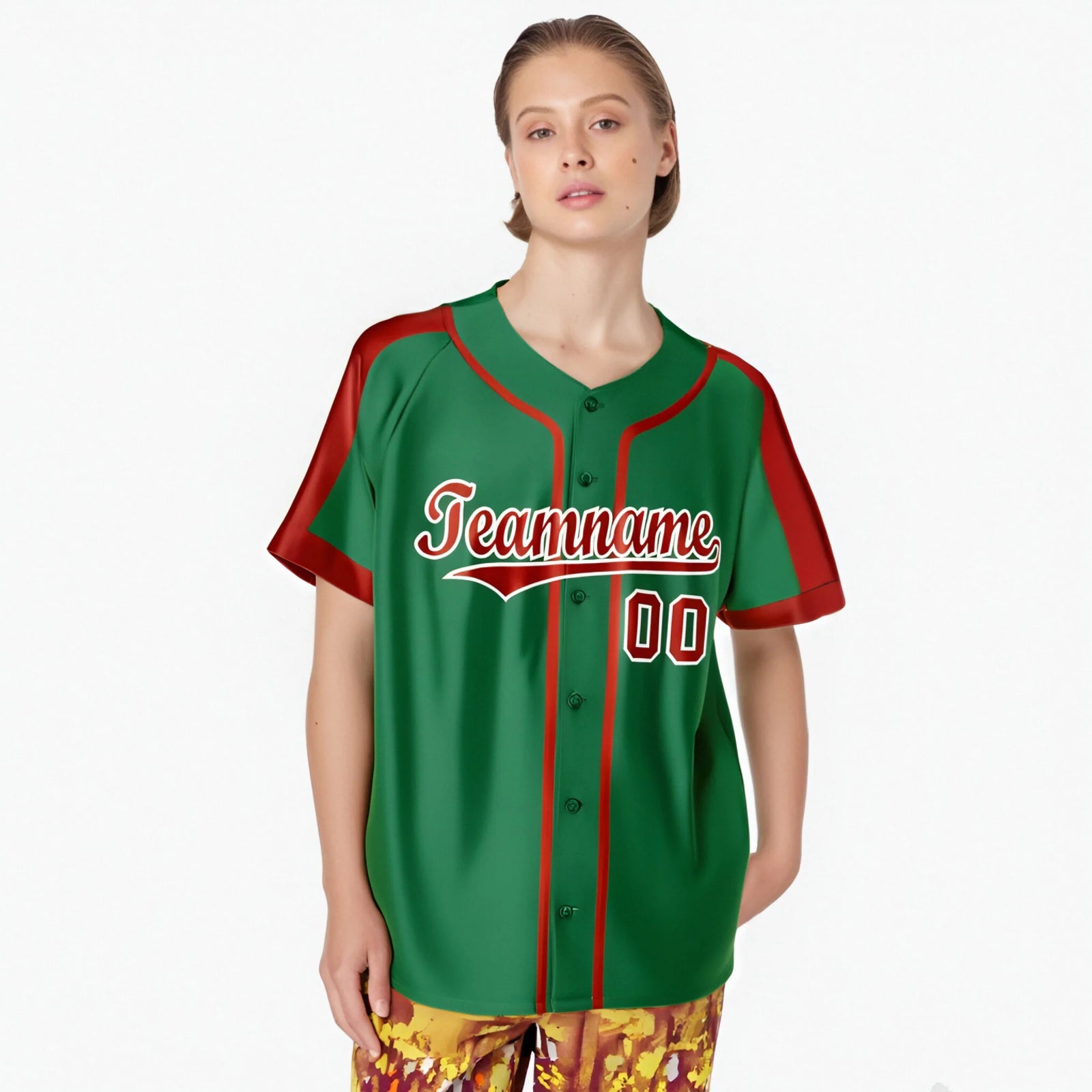 Custom Kelly Green Red White Baseball Jersey