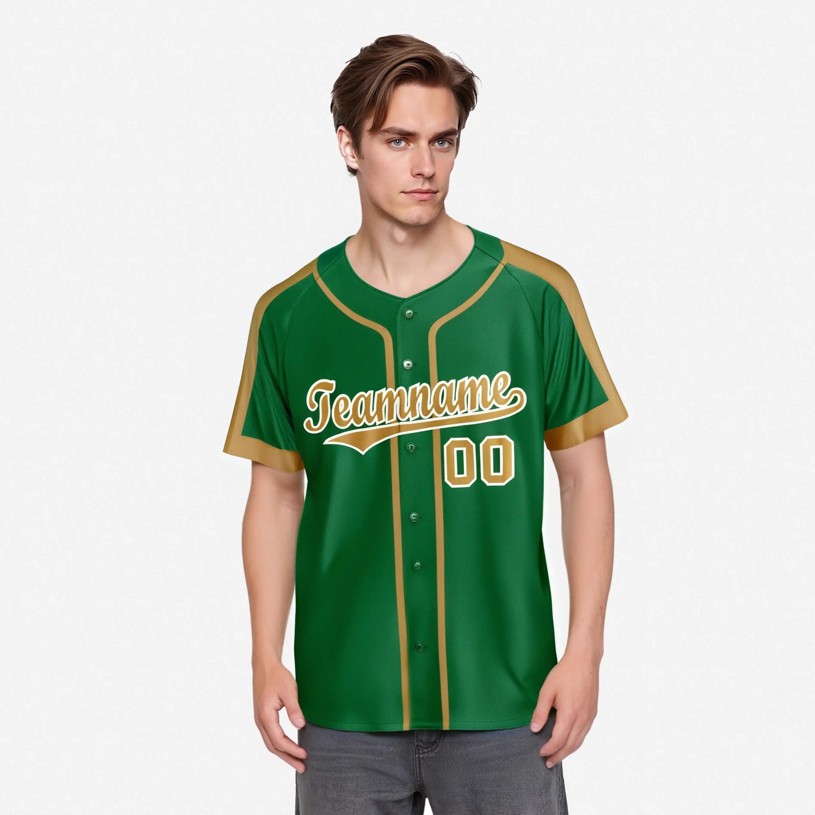 Custom Kelly Green Old Gold White Baseball Jersey