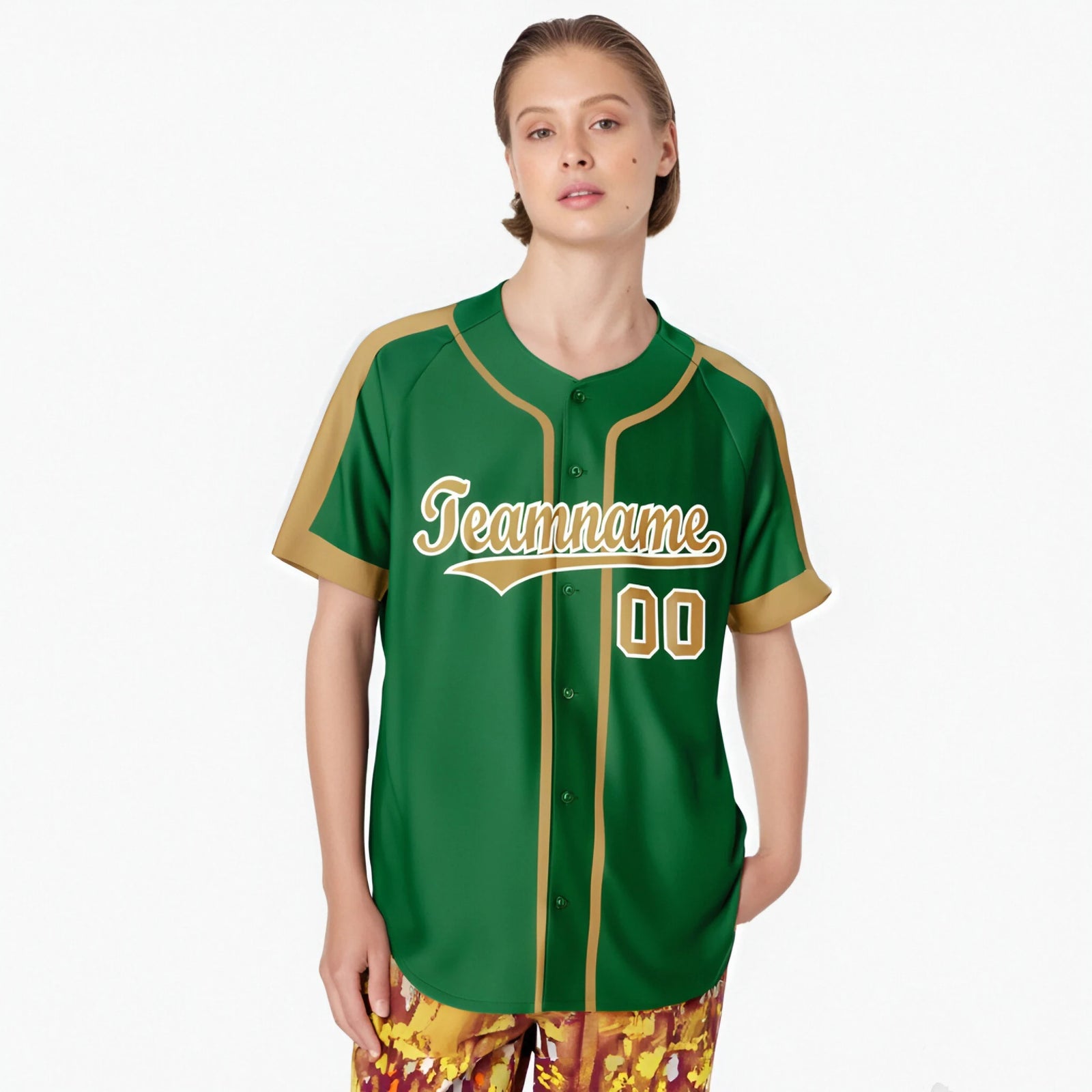 Custom Kelly Green Old Gold White Baseball Jersey