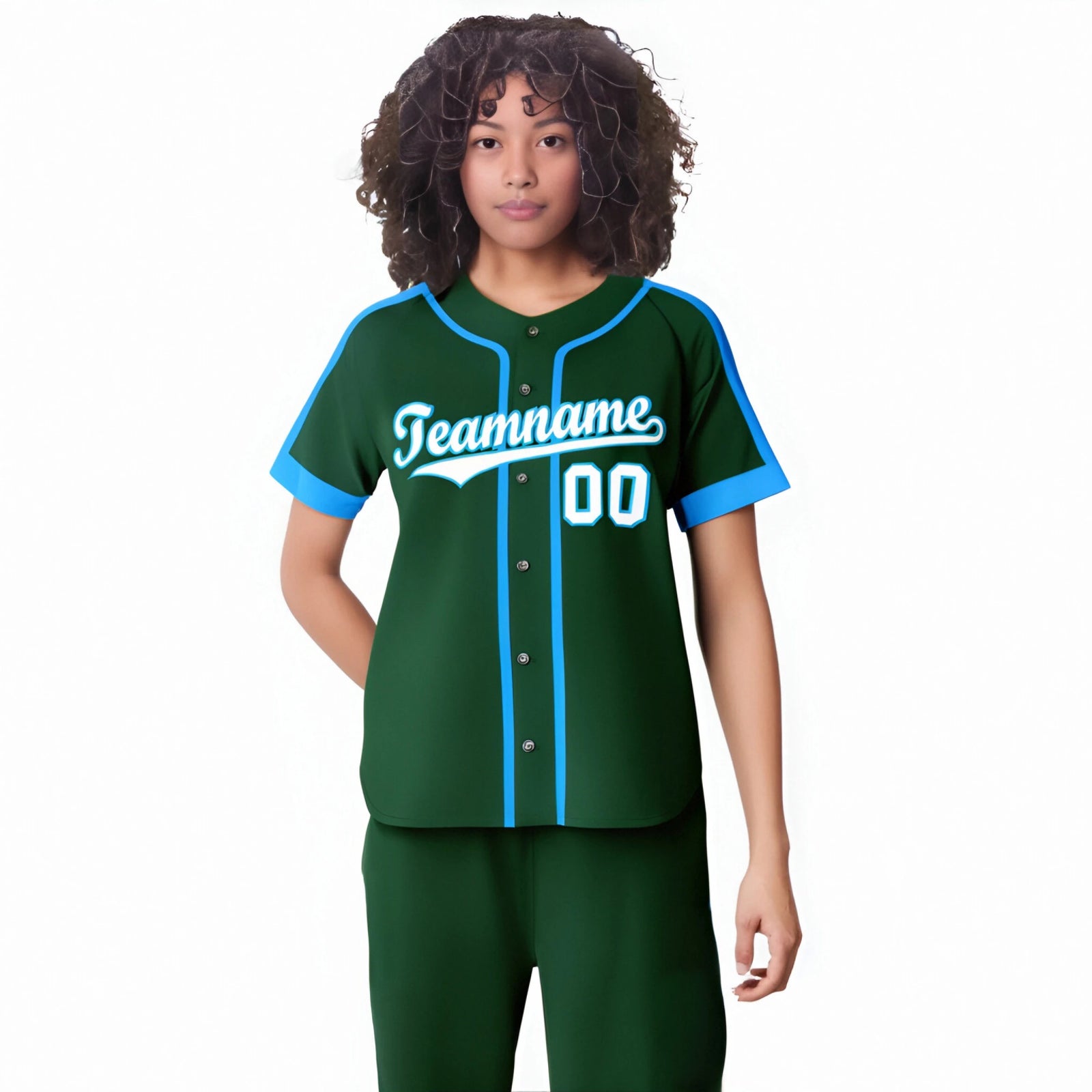 Custom Kelly Green Powder Blue White Baseball Jersey