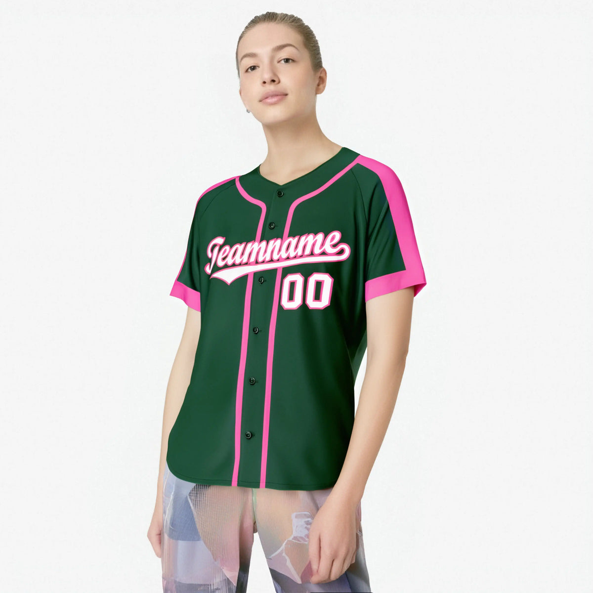 Custom Green Pink White Baseball Jersey