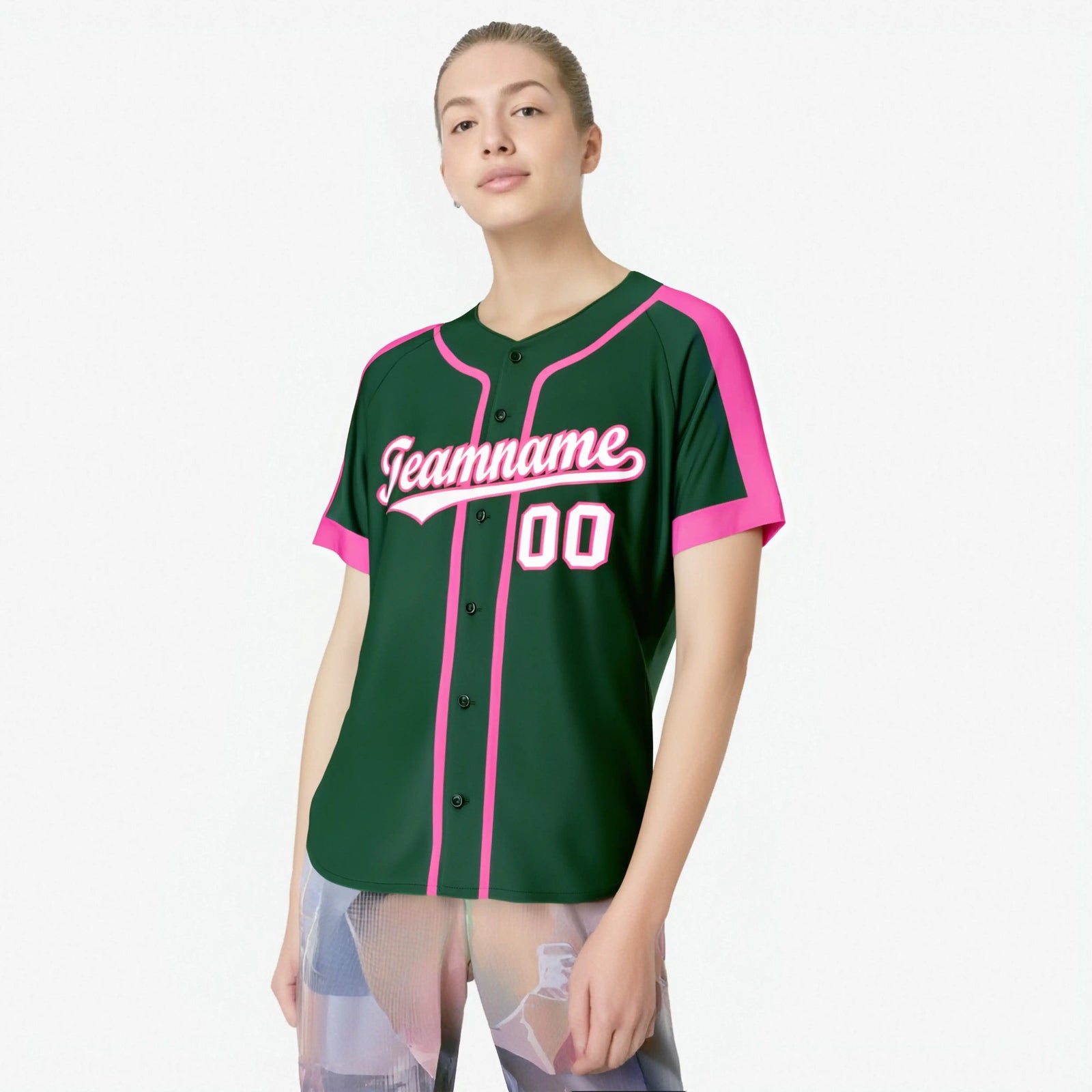 Custom Green Pink White Baseball Jersey