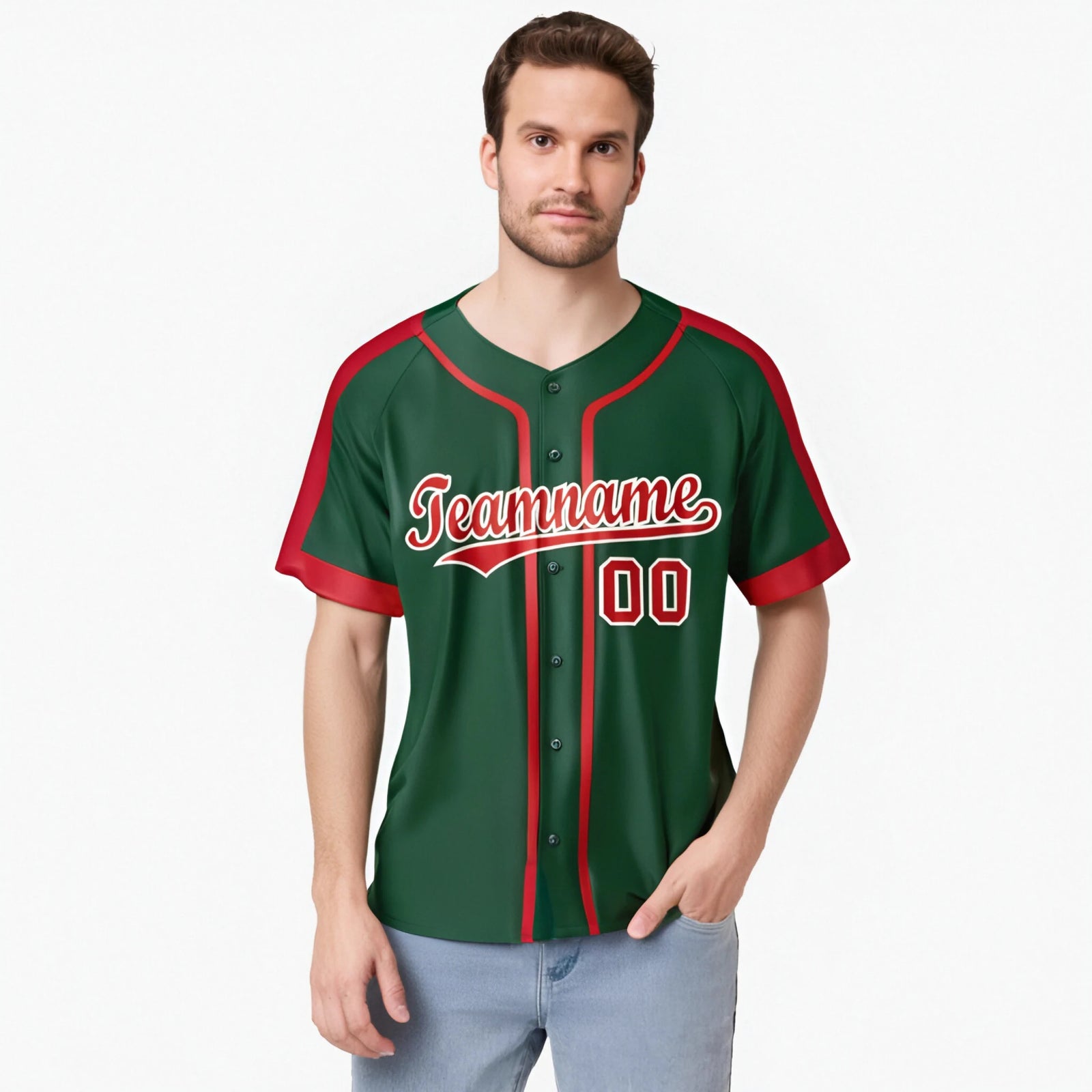 Custom Green Red White Baseball Jersey