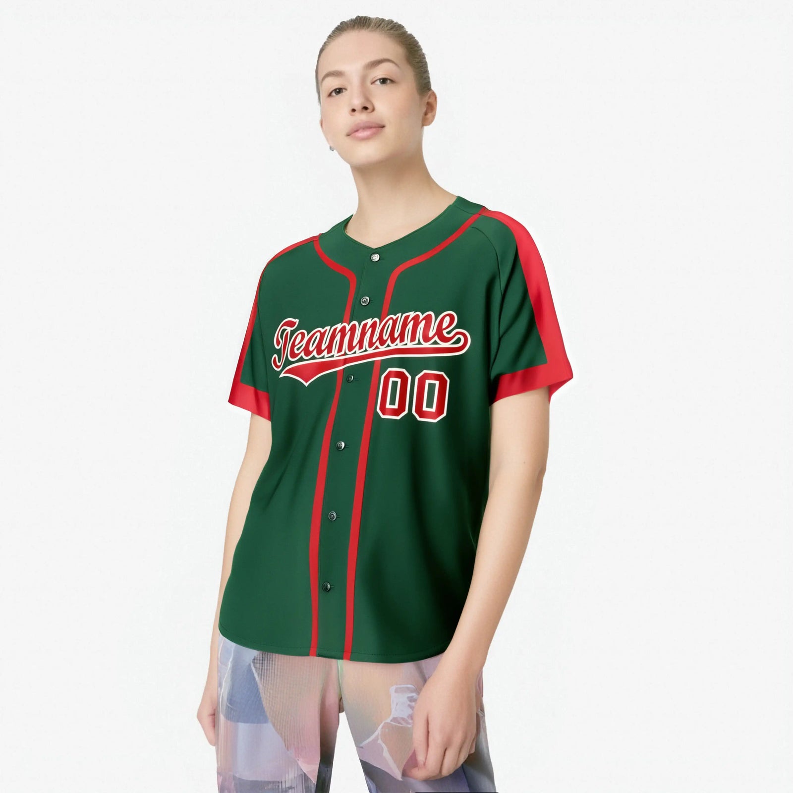 Custom Green Red White Baseball Jersey