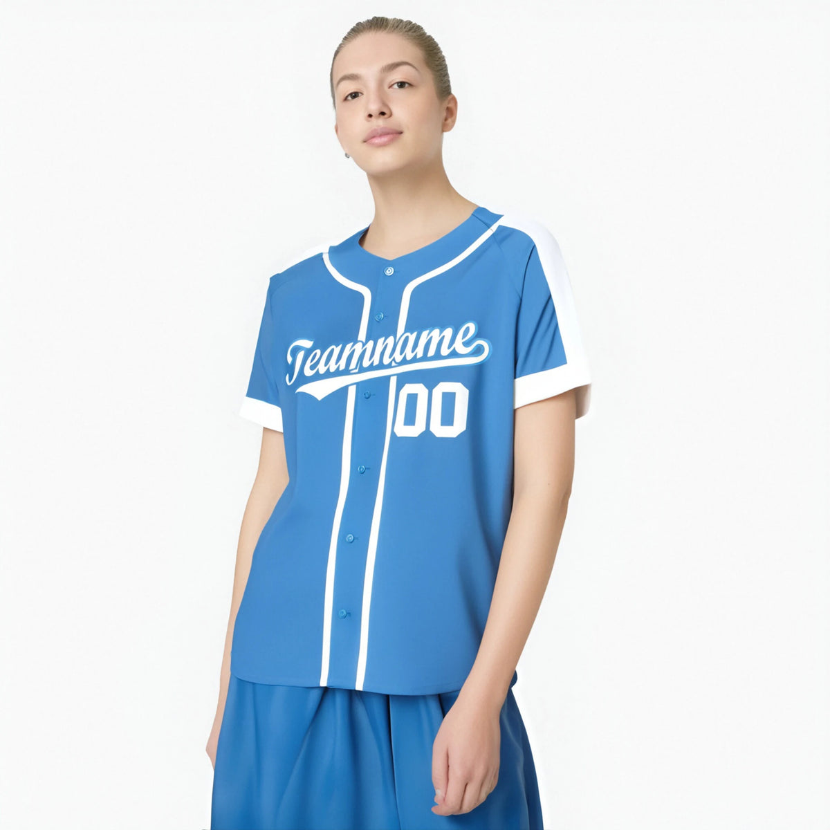 Custom Powder Blue Pink Baseball Jersey