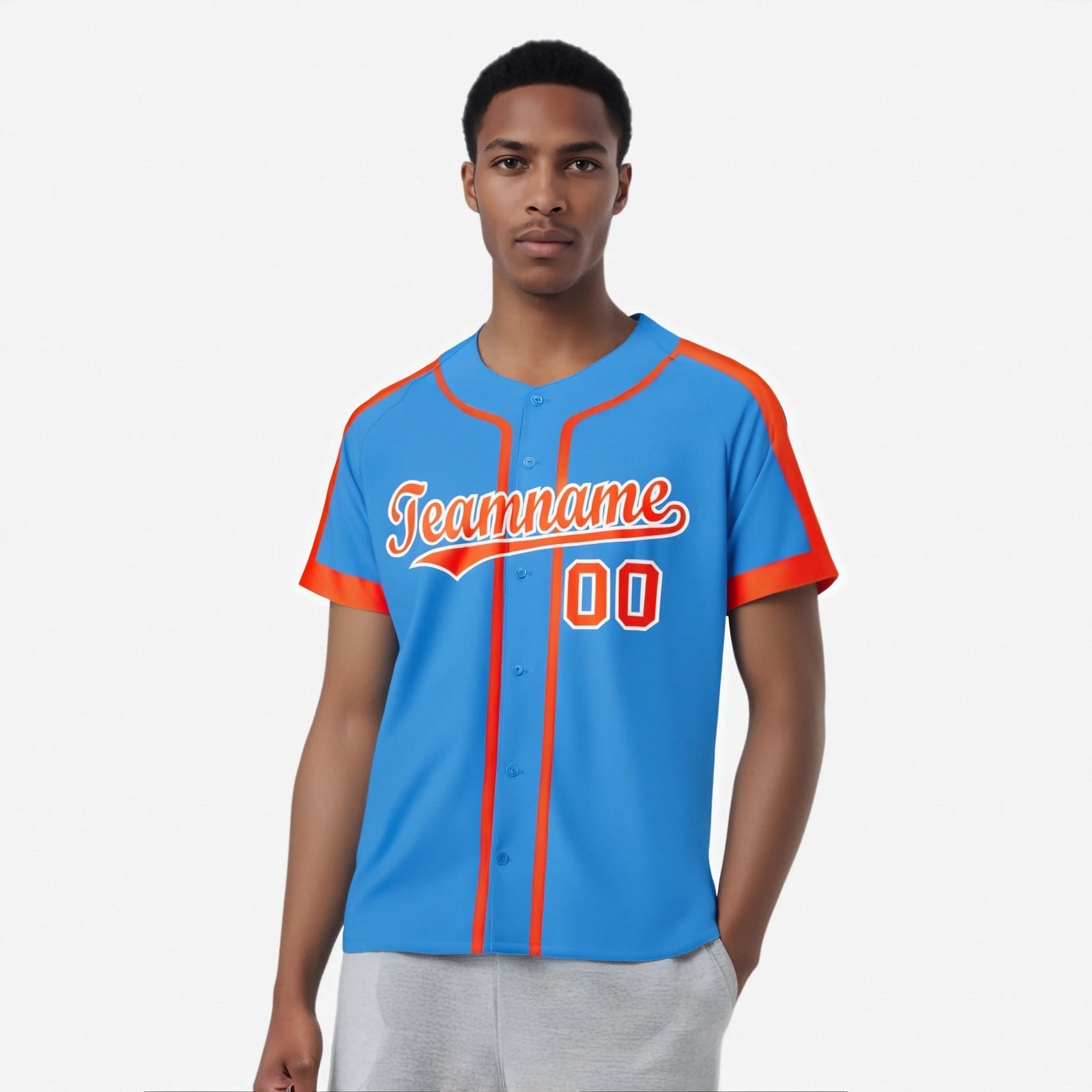 Custom Powder Blue Orange White Baseball Jersey