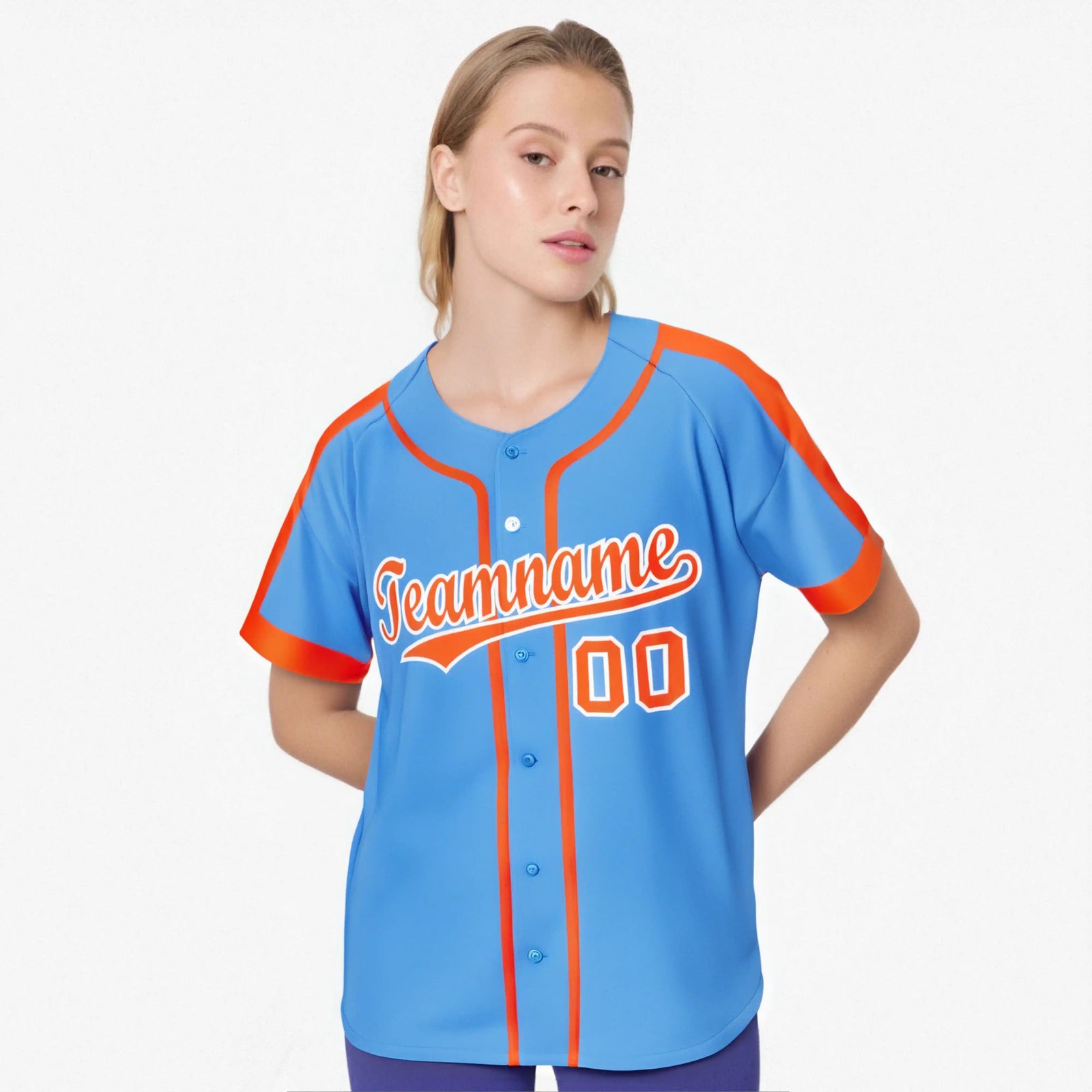 Custom Powder Blue Orange White Baseball Jersey