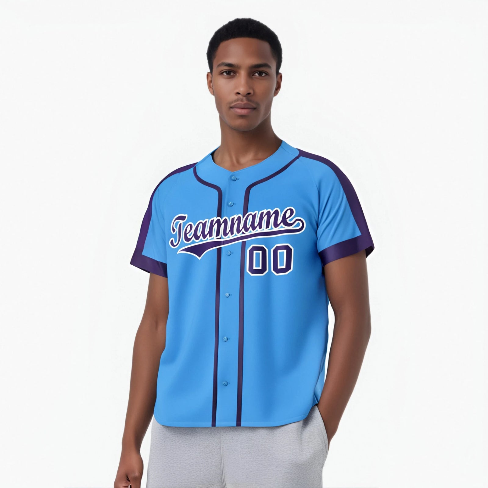 Custom Powder Blue Purple White Baseball Jersey