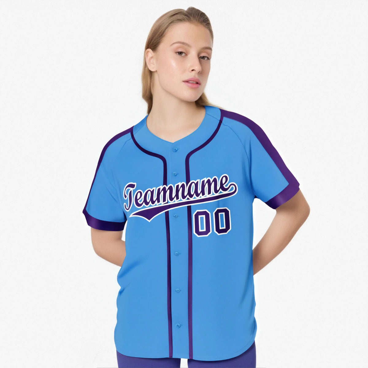 Custom Powder Blue Purple White Baseball Jersey