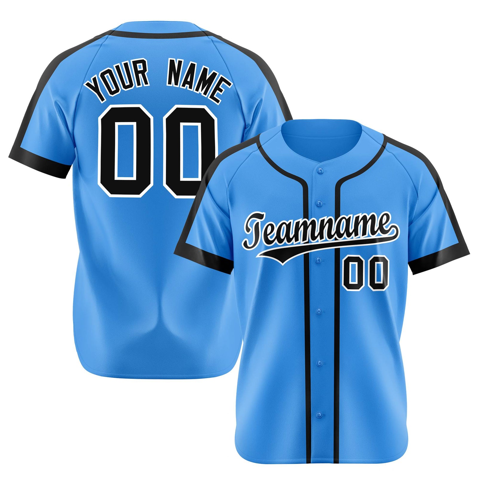 Custom Powder Blue Black White Baseball Jersey