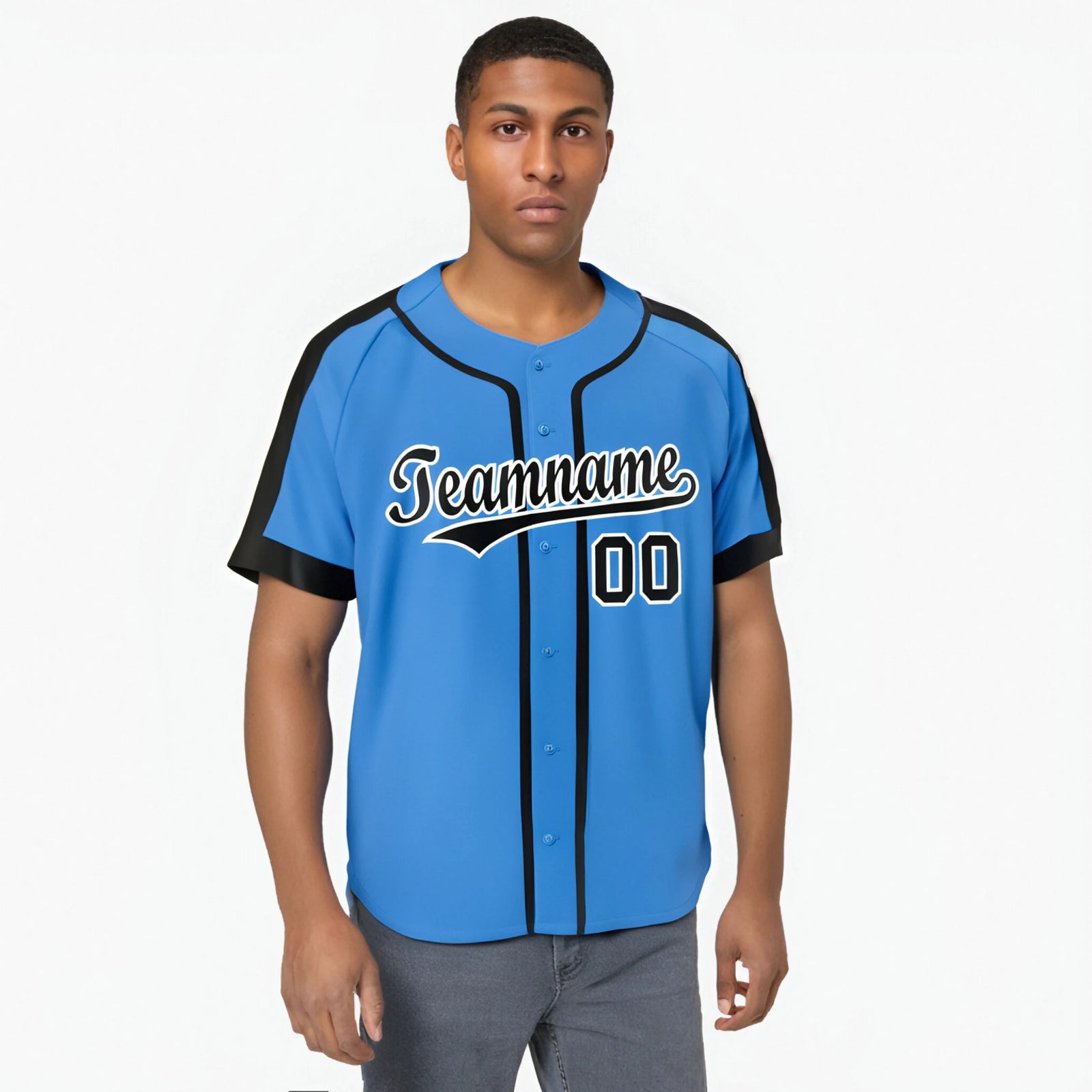 Custom Powder Blue Black White Baseball Jersey