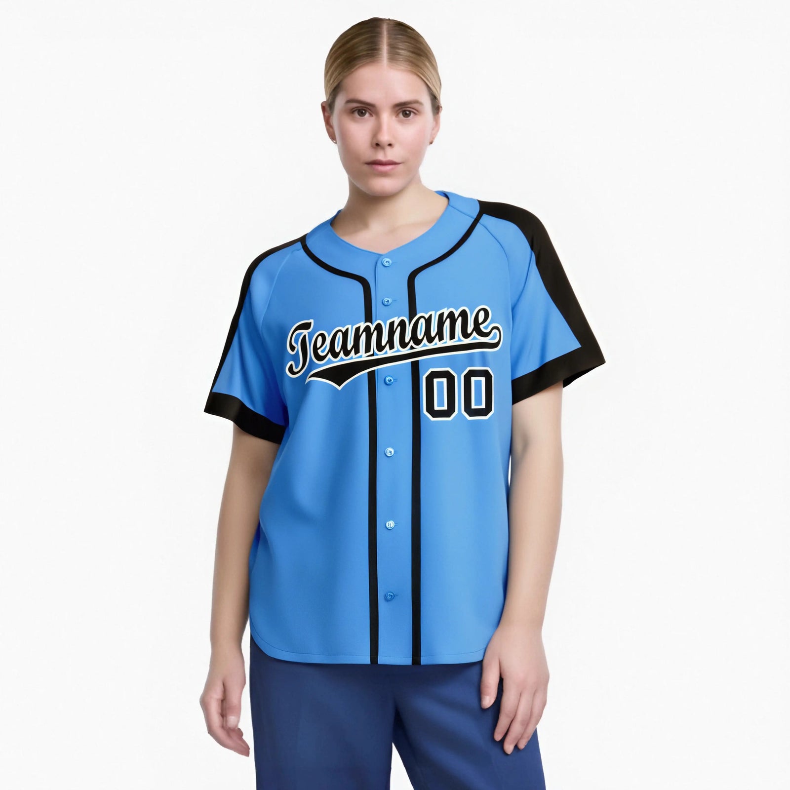 Custom Powder Blue Black White Baseball Jersey