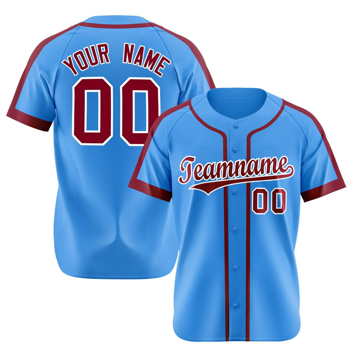Custom Powder Blue Crimson White Baseball Jersey
