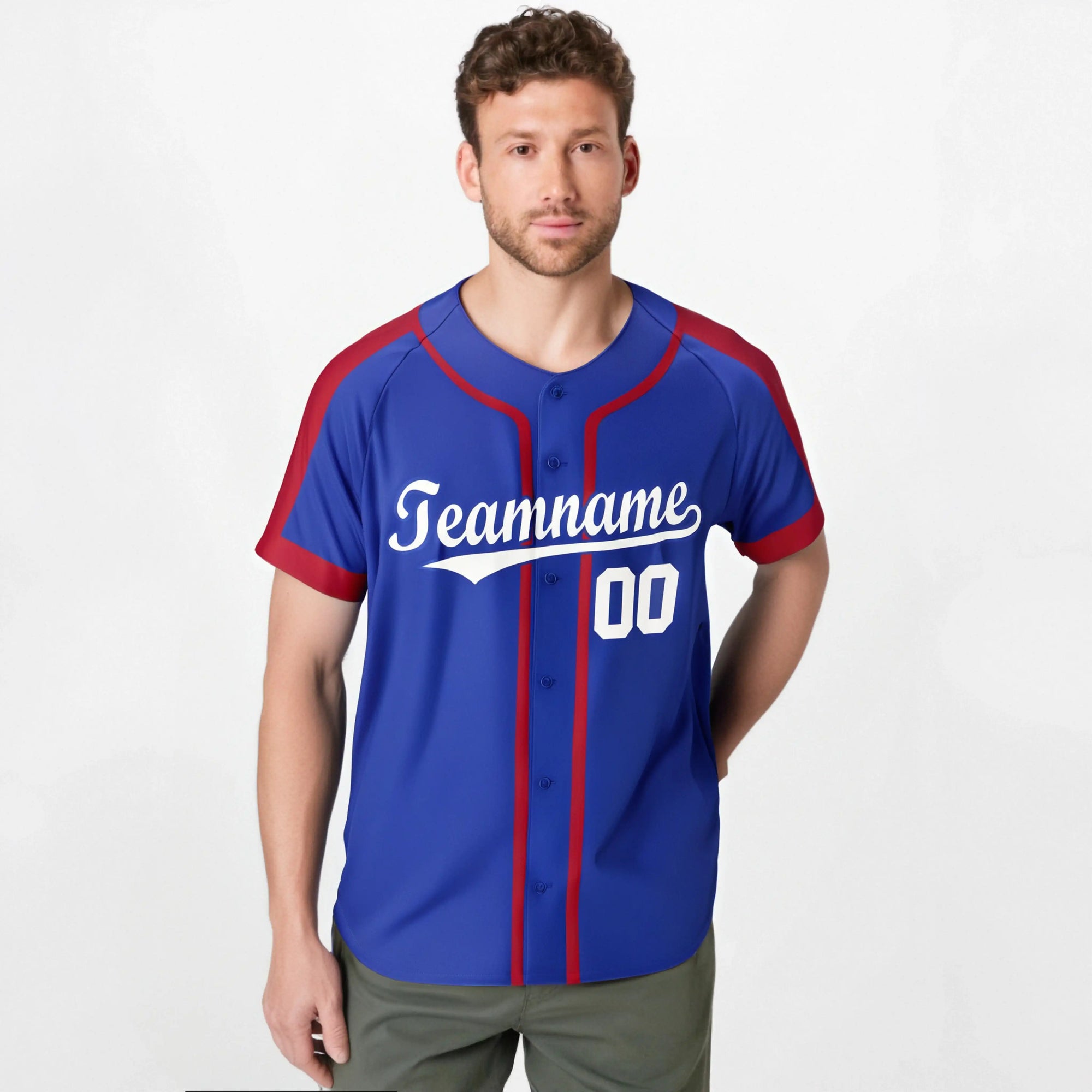 Custom Royal Blue Red White Baseball Jersey