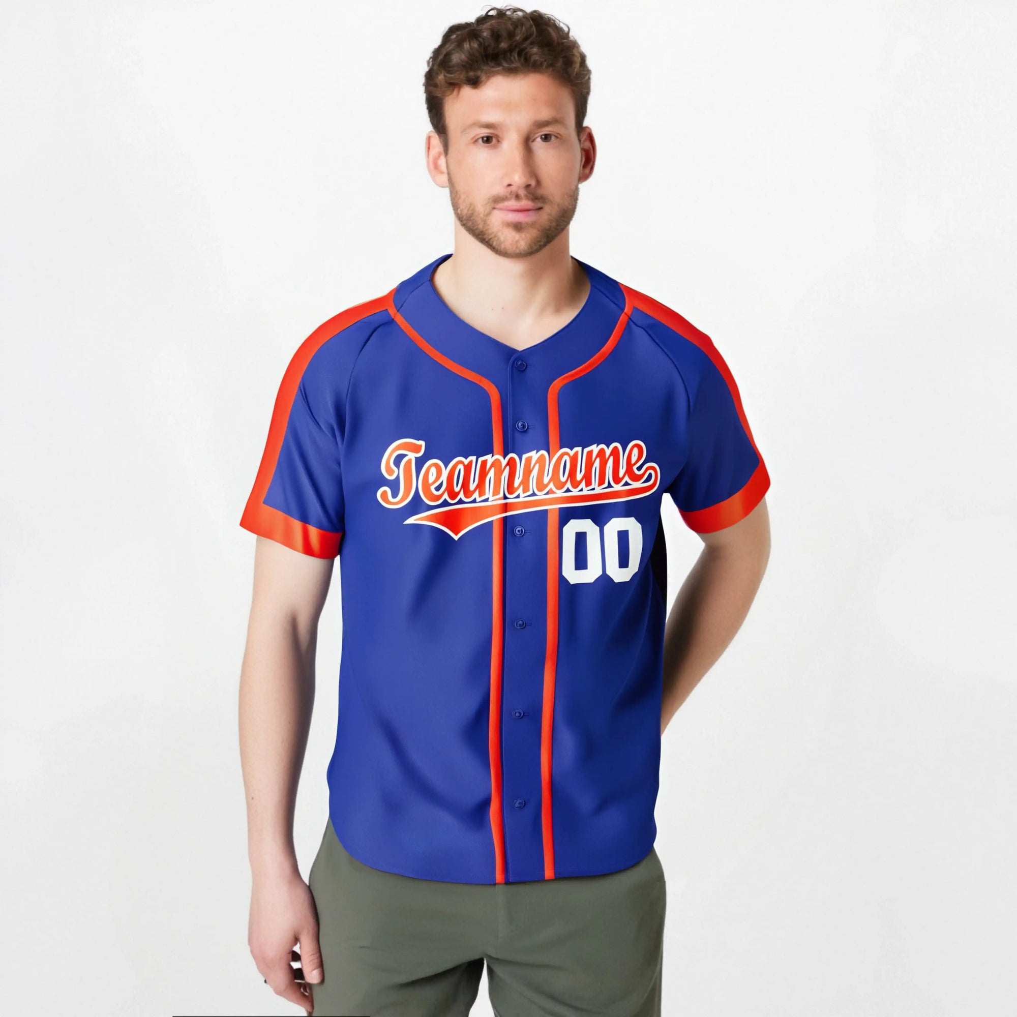 Custom Royal Blue Orange White Baseball Jersey