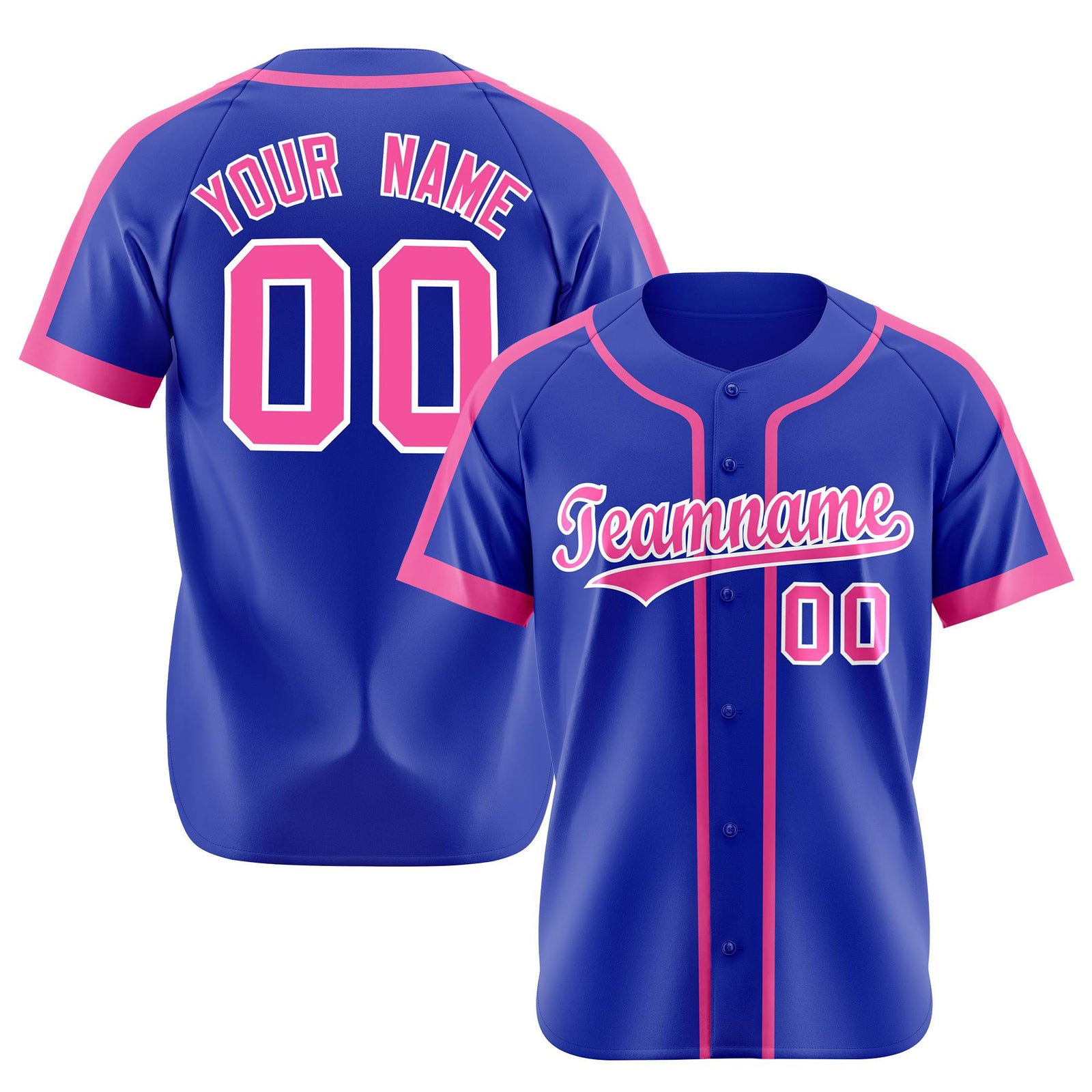 Custom Royal Blue Pink White Baseball Jersey