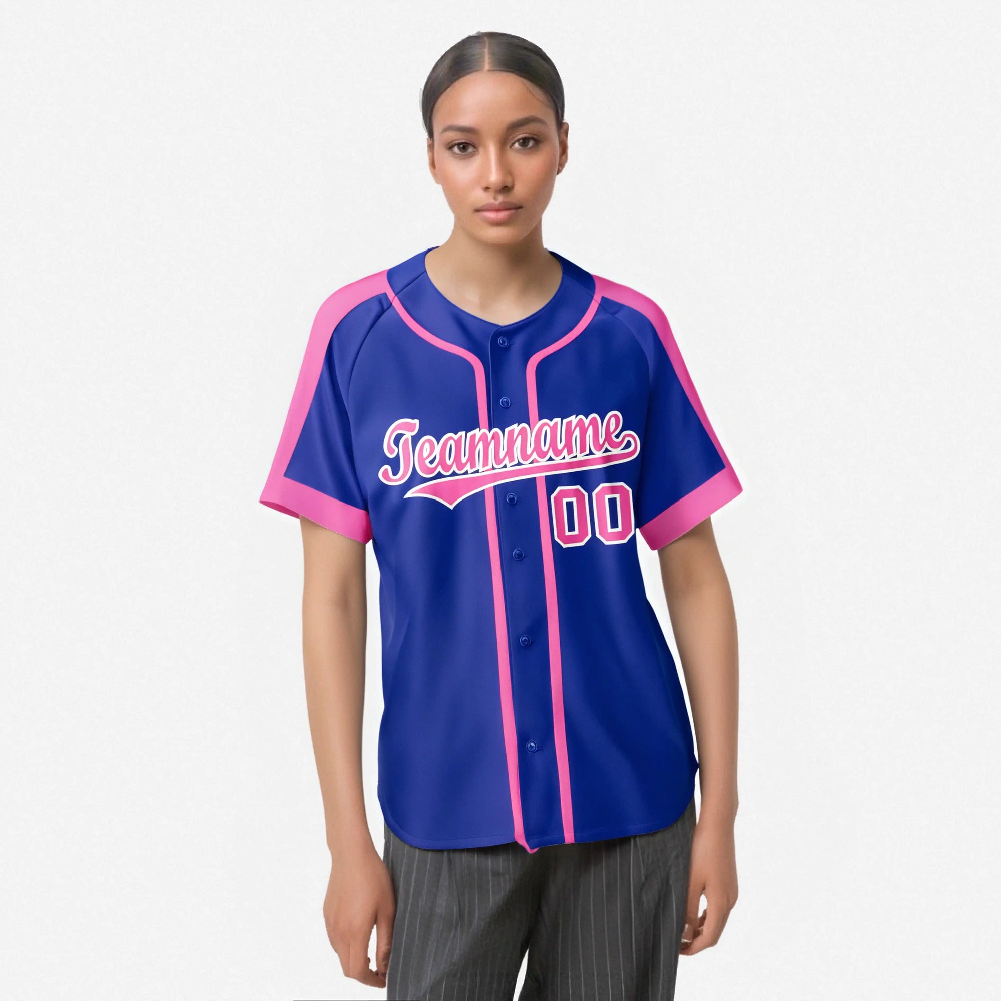 Custom Royal Blue Pink White Baseball Jersey