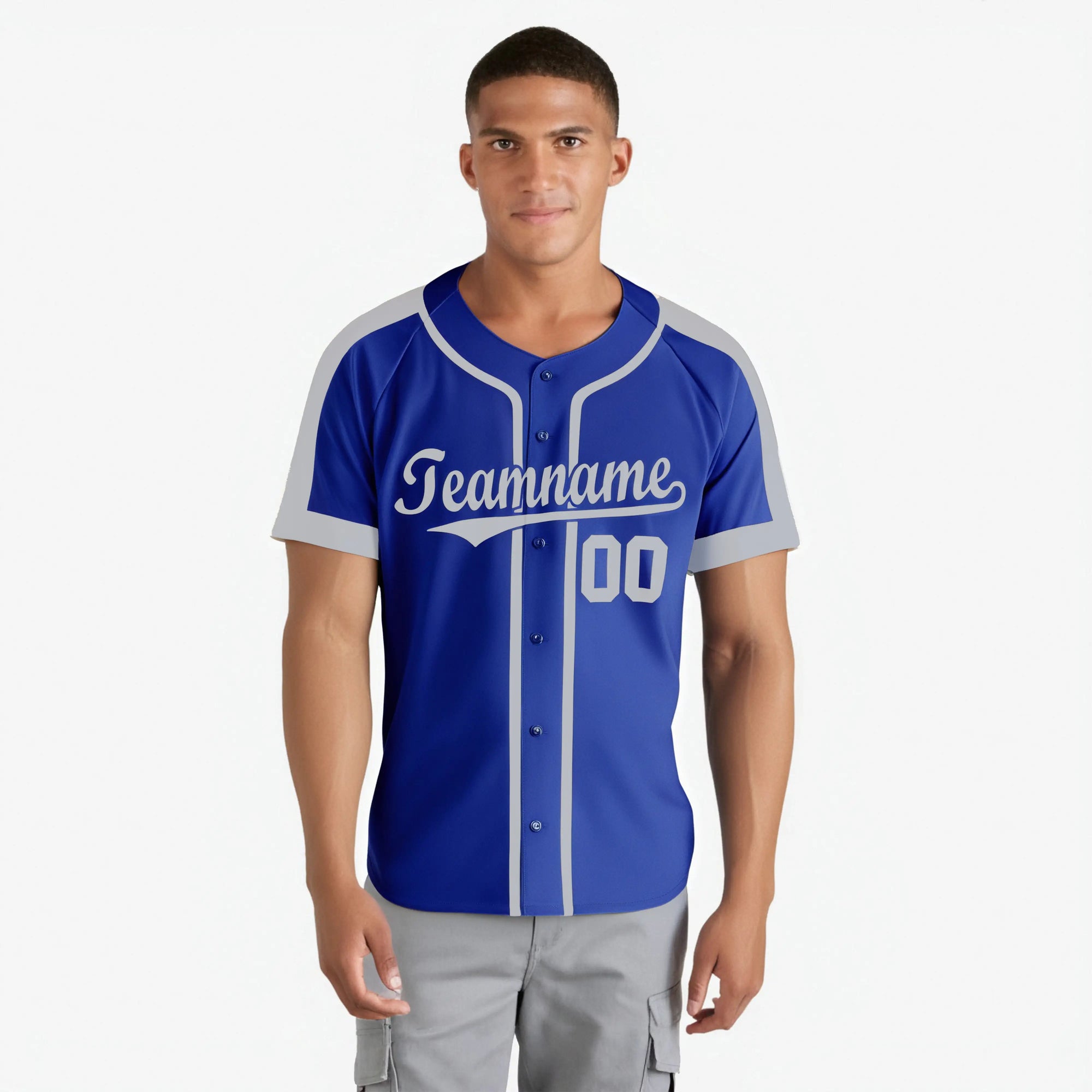 Custom Royal Blue Gray Baseball Jersey