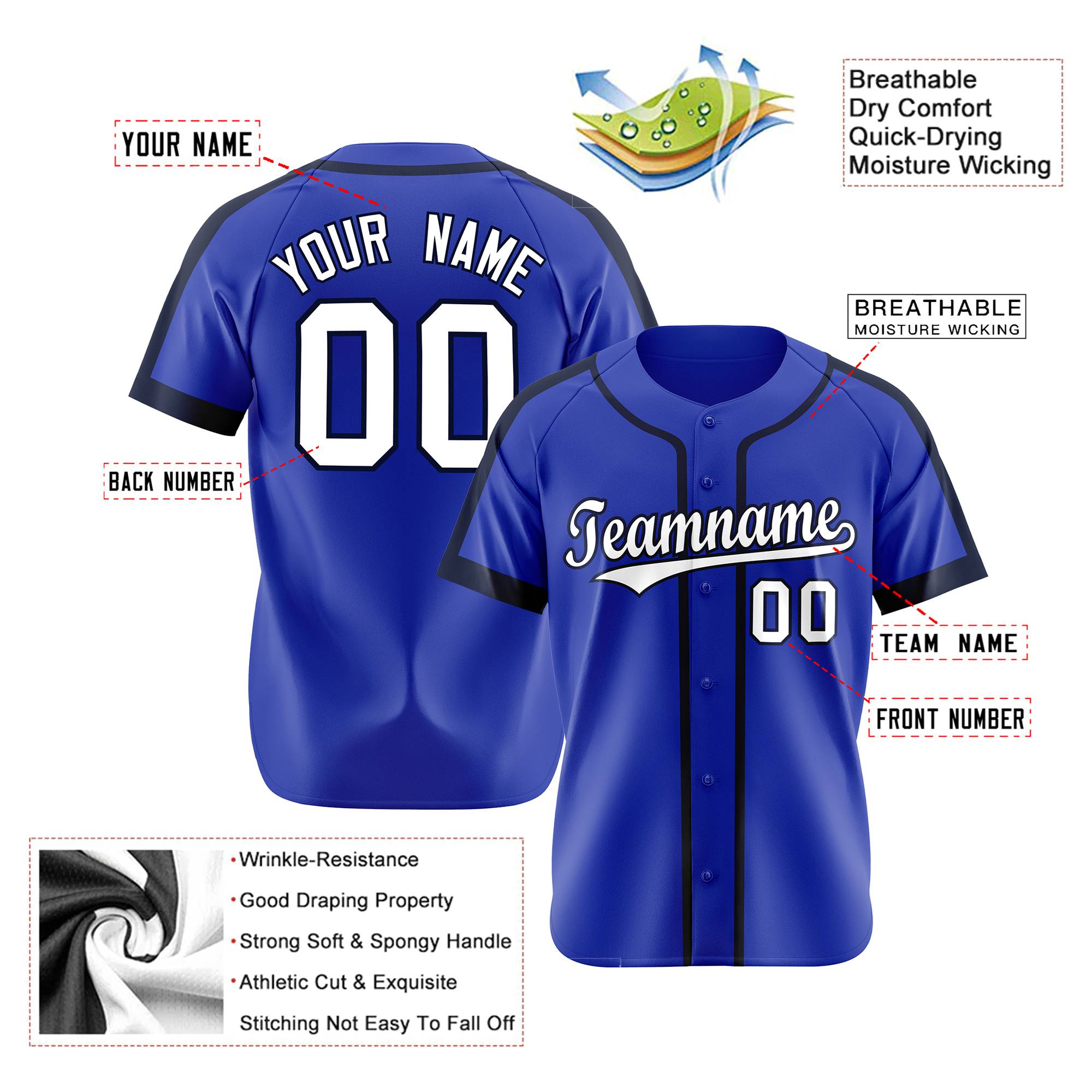 Custom Royal Blue Navy White Baseball Jersey