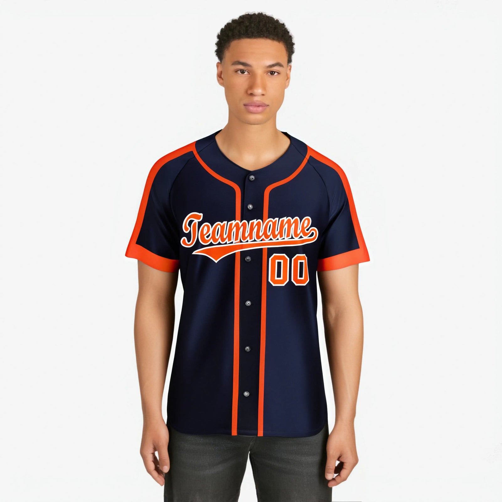 Custom Navy Orange White Baseball Jersey