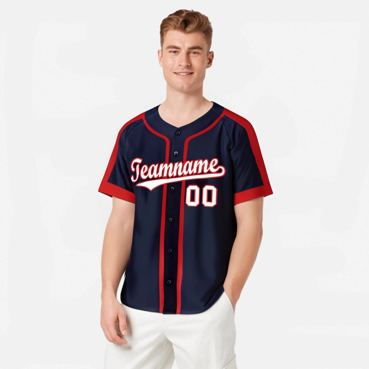 Custom Navy Red White Baseball Jersey