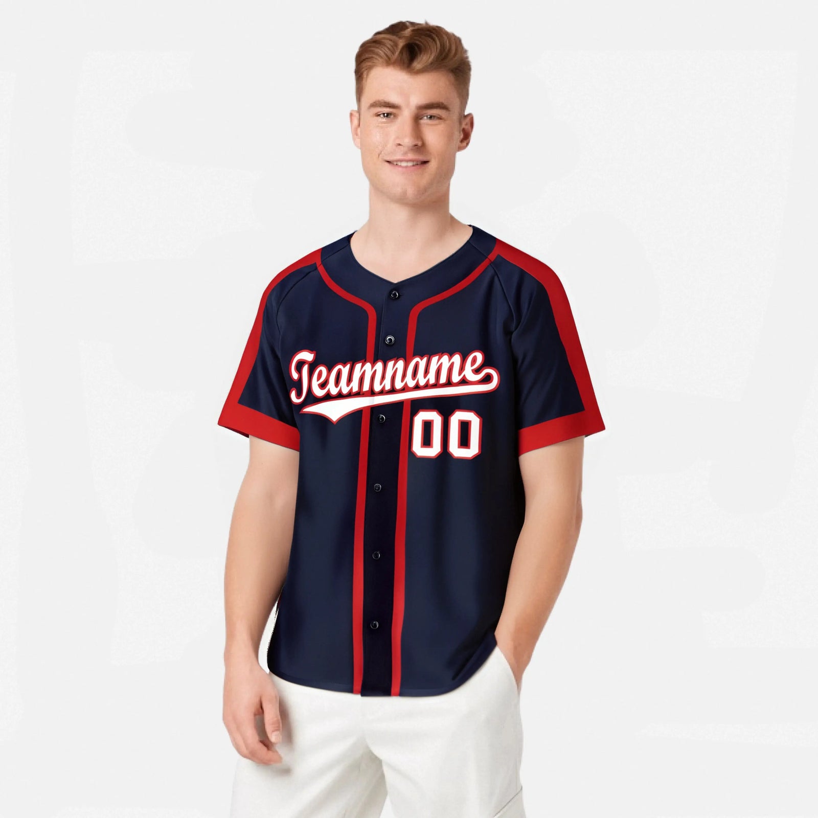 Custom Navy Red White Baseball Jersey