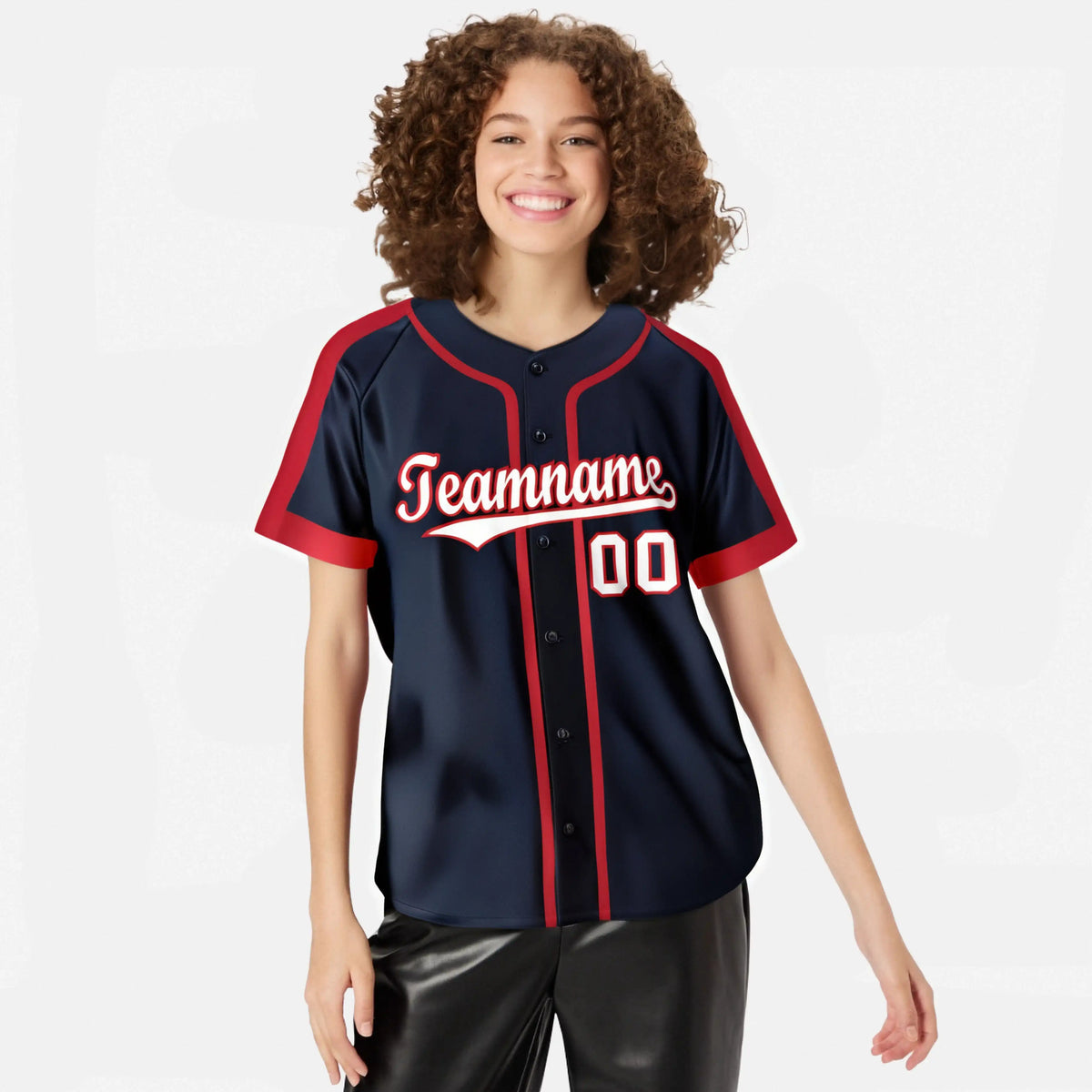 Custom Navy Red White Baseball Jersey