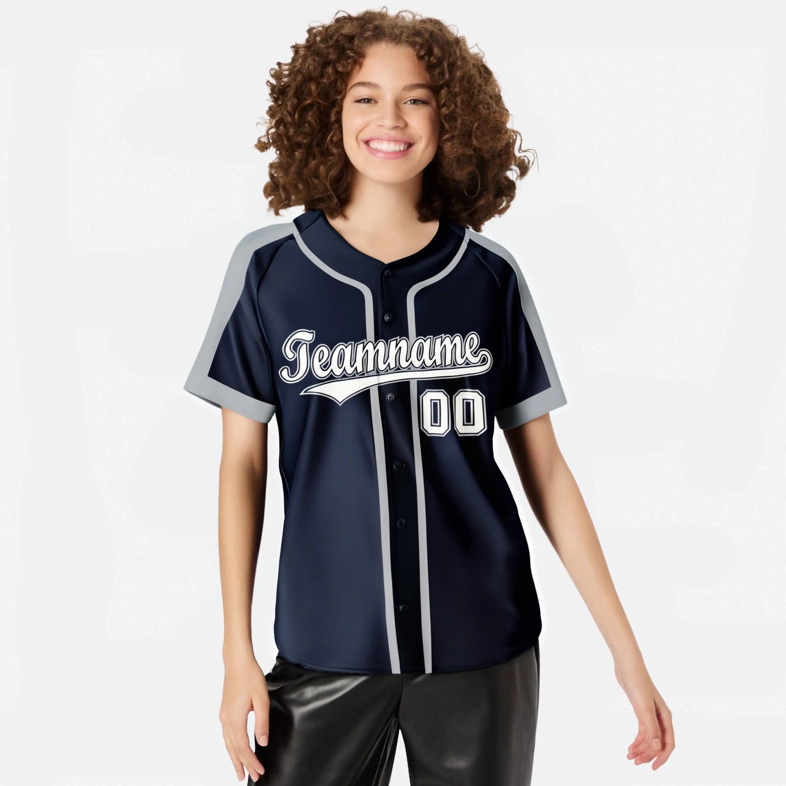Custom Navy Gray White Baseball Jersey