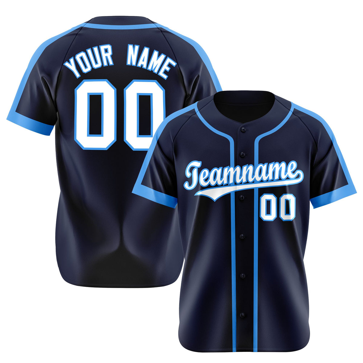 Custom Navy Light Bule White Baseball Jersey