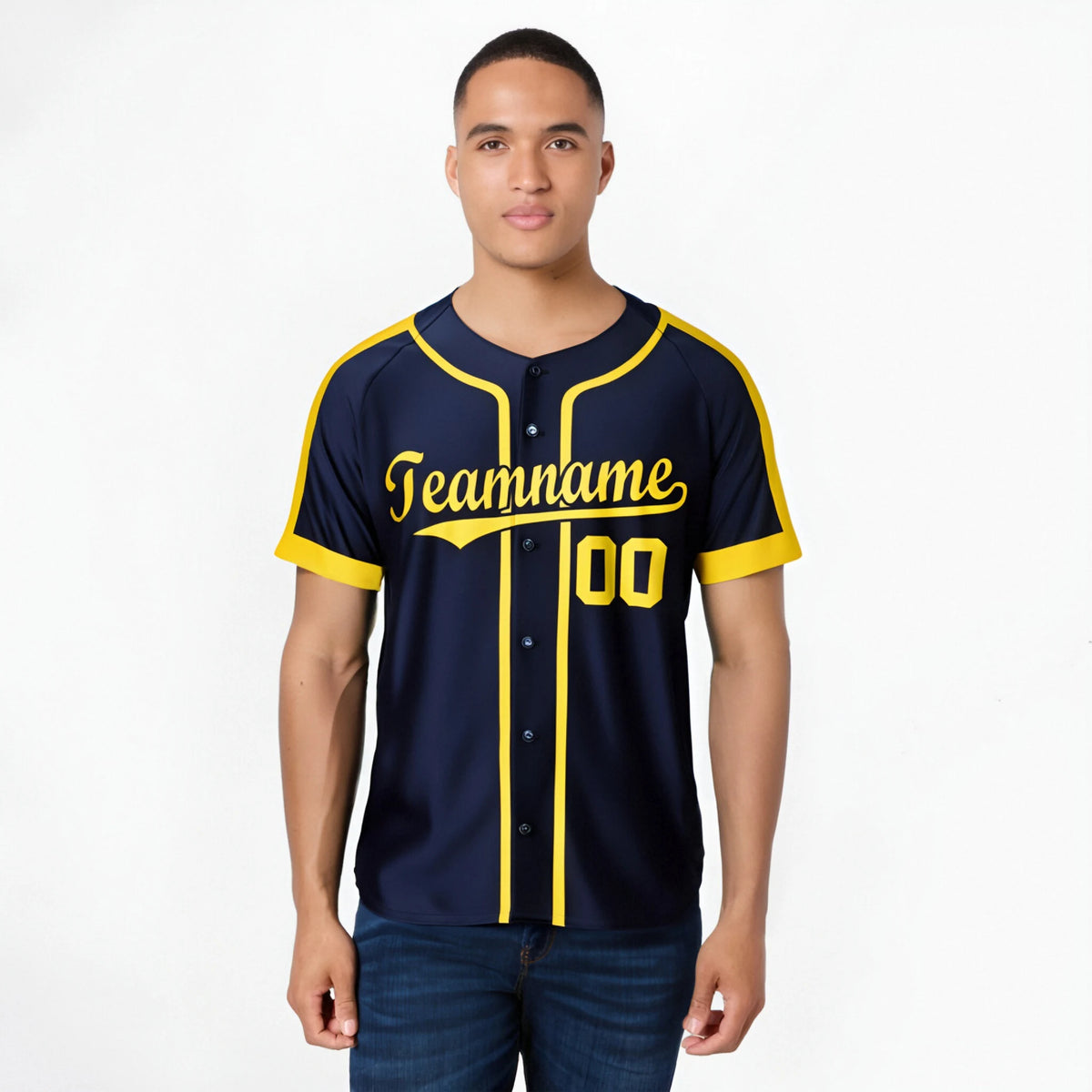 Custom Navy Yellow Baseball Jersey