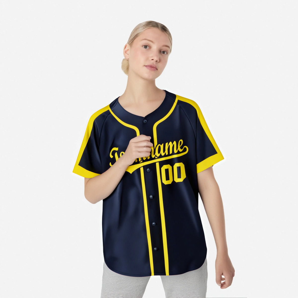 Custom Navy Yellow Baseball Jersey