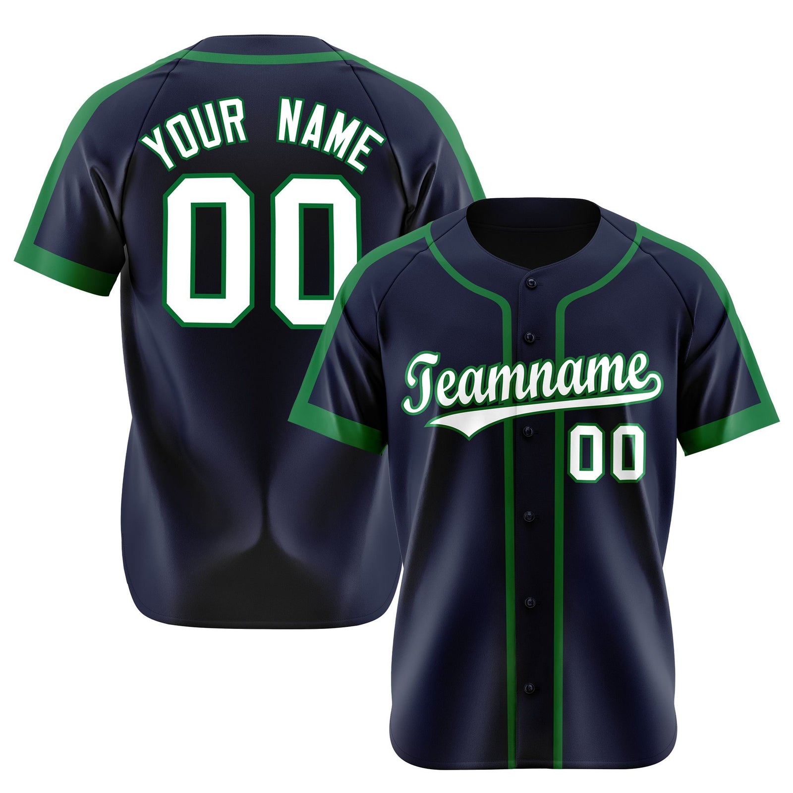 Custom Navy Green White Baseball Jersey
