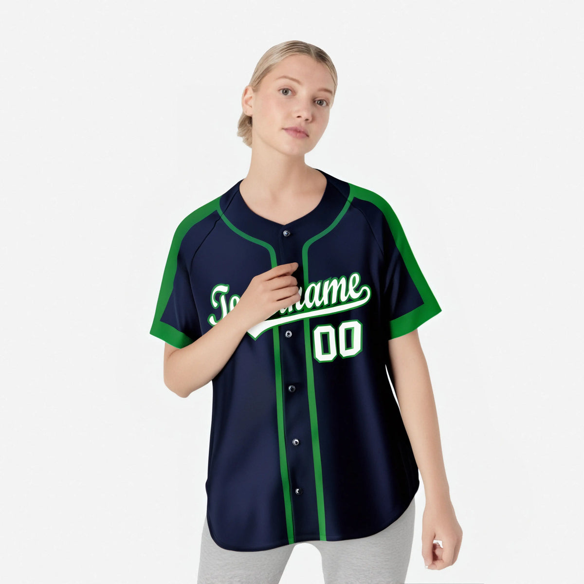 Custom Navy Green White Baseball Jersey
