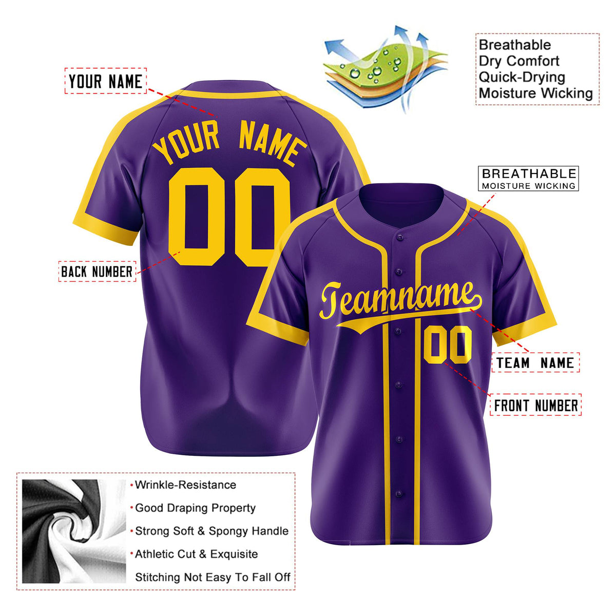 Custom Purple Yellow Baseball Jersey