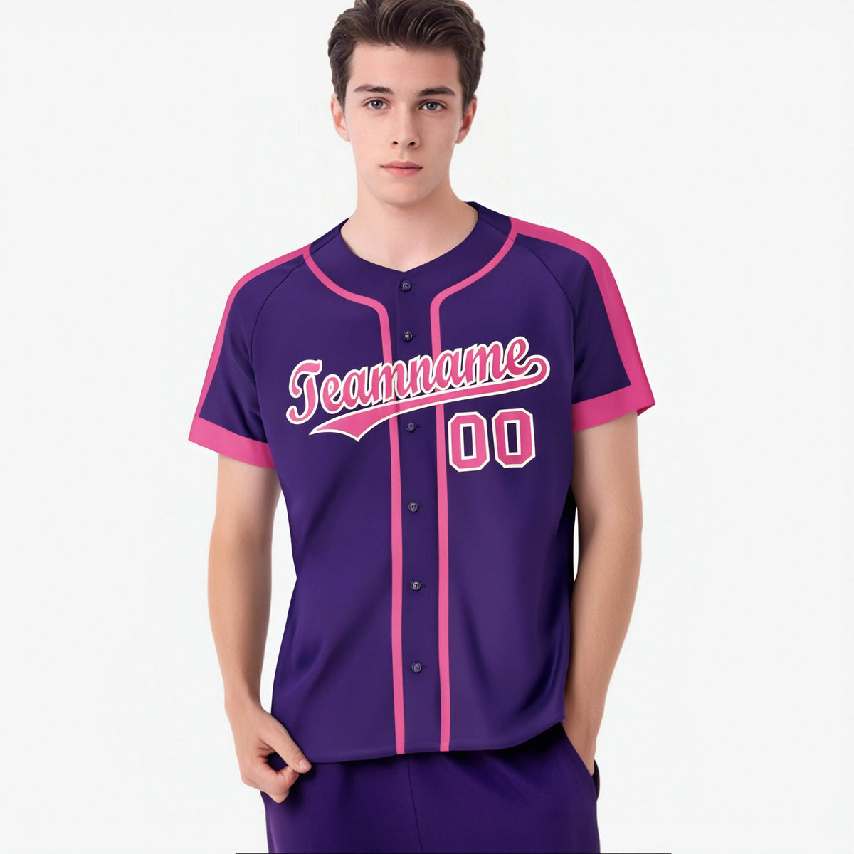Custom Purple Pink White Baseball Jersey